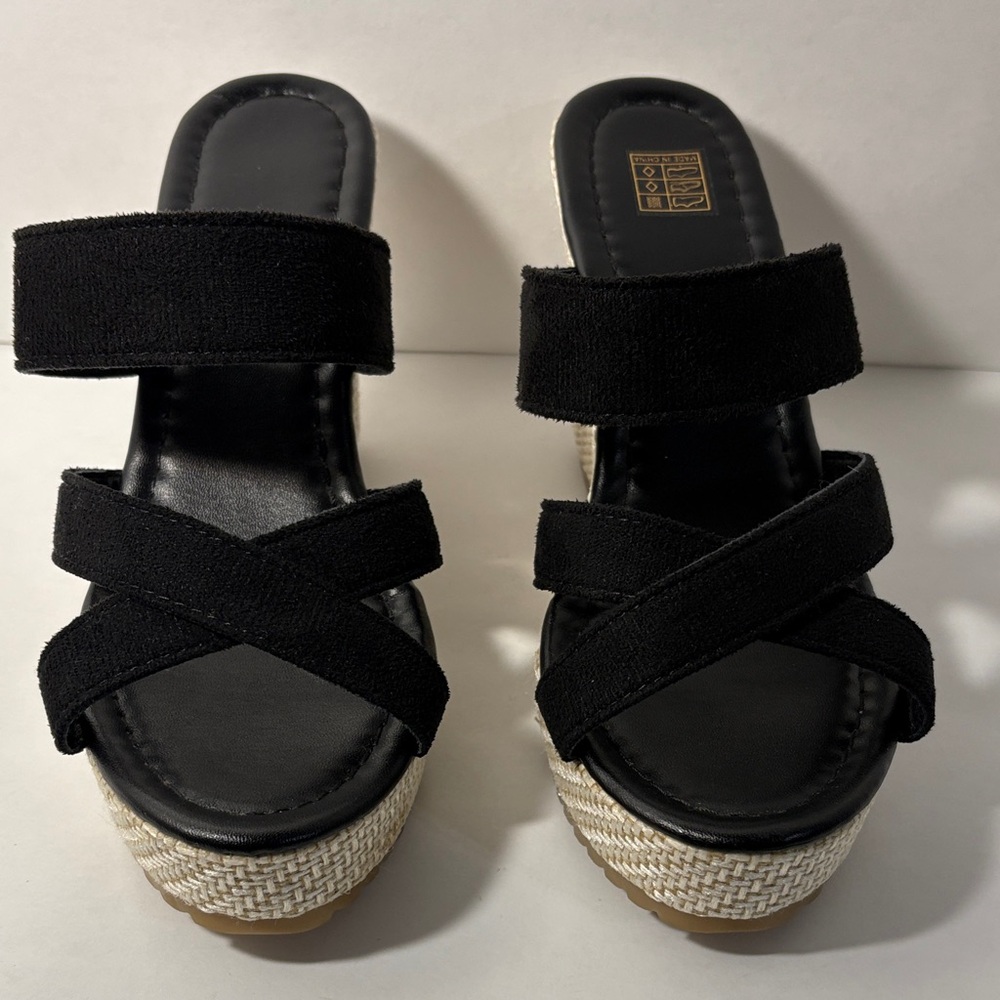 Espadrille Platform Sandals Cross Strap Wedges Slip On Open Toe